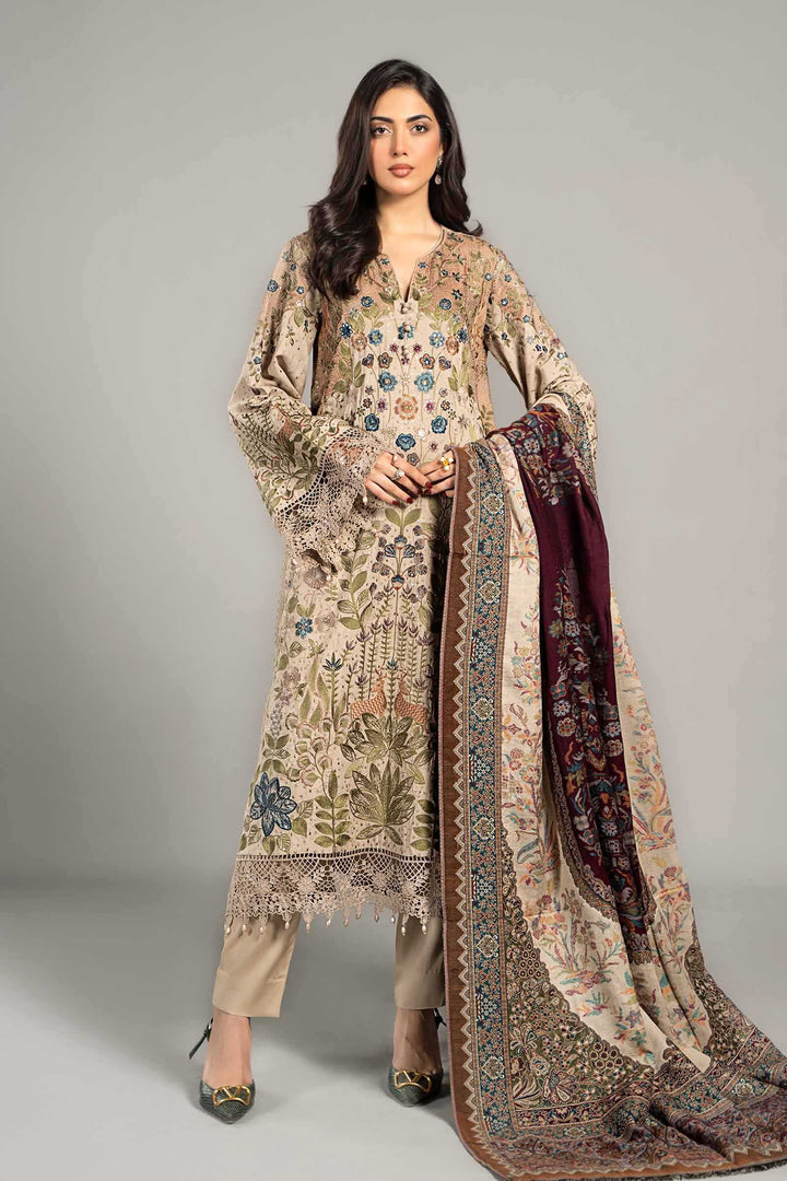 3 Piece Embroidered Linen Suit | DLS-1211 Stitched Linen DLS1211-SML-BEG
