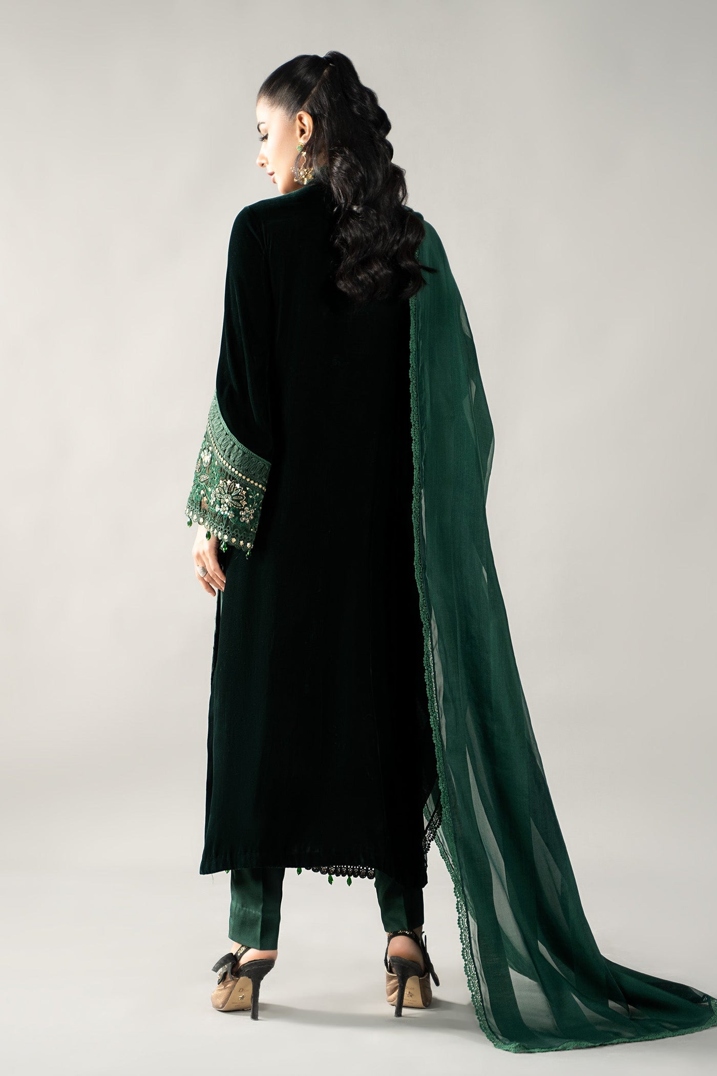 3 Piece Embroidered Velvet Suit | DLS-1212
