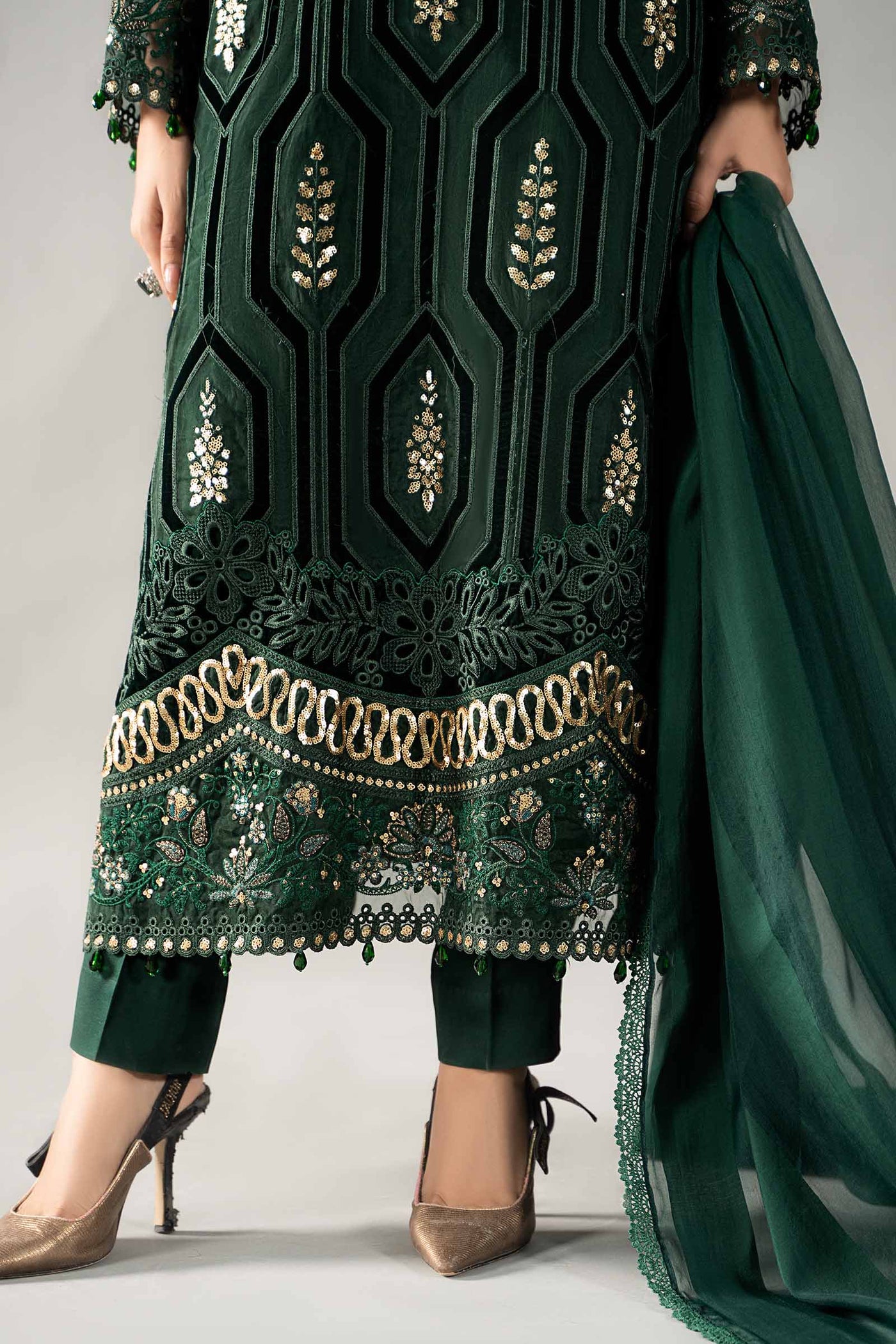 3 Piece Embroidered Velvet Suit | DLS-1212
