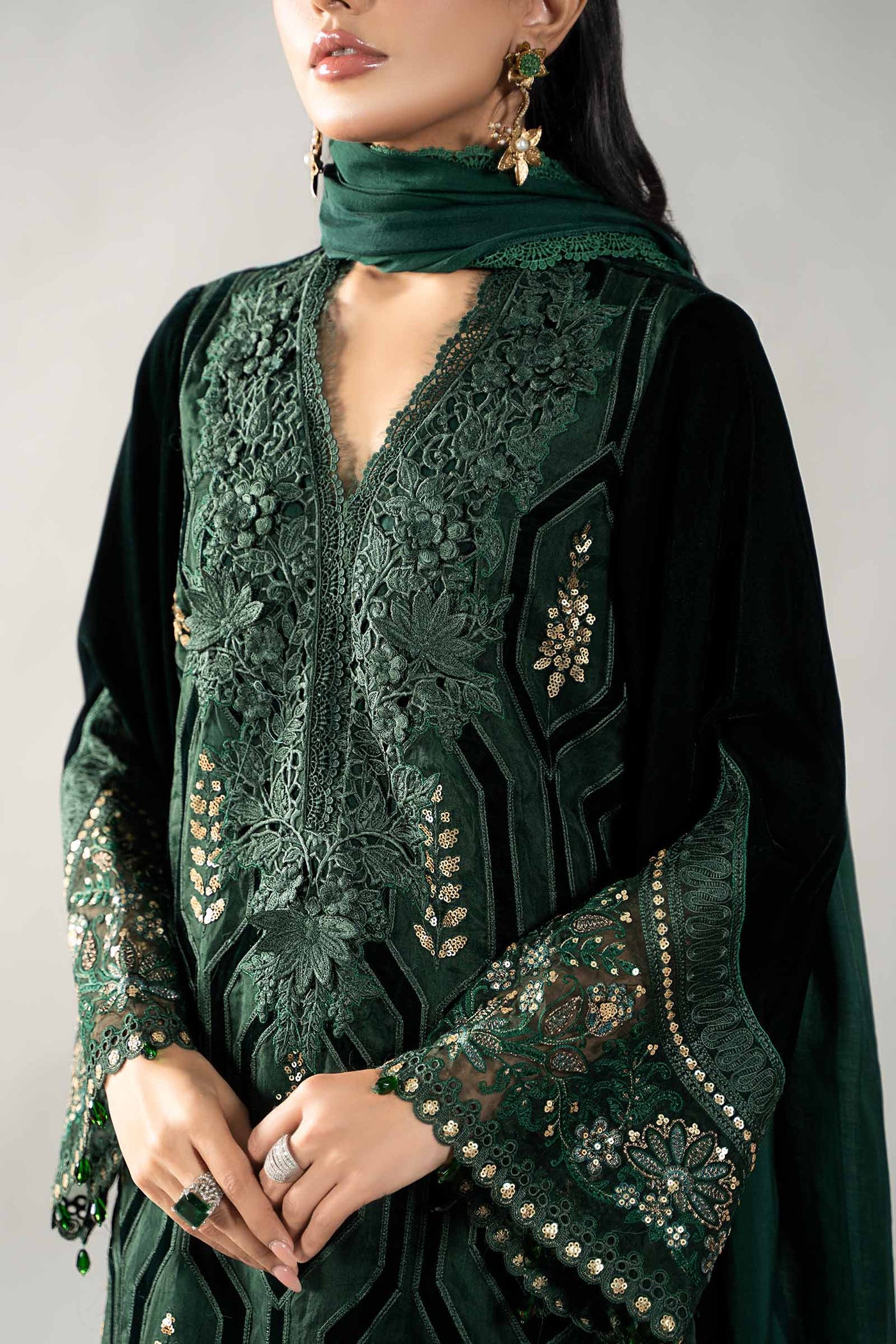 3 Piece Embroidered Velvet Suit | DLS-1212