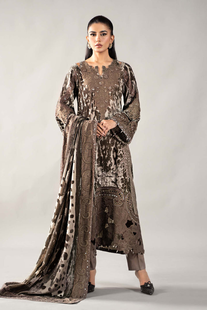 3 Piece Embroidered Palachi Suit | DLS-1201 Stitched Linen DLS1201-SML-COF