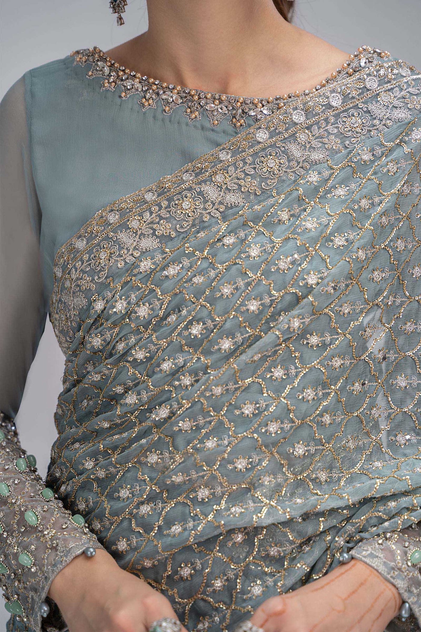 Saree Grey Blue BDS-2602
