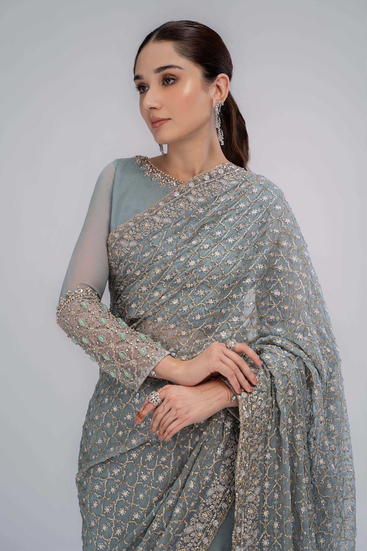 Saree Grey Blue BDS-2602