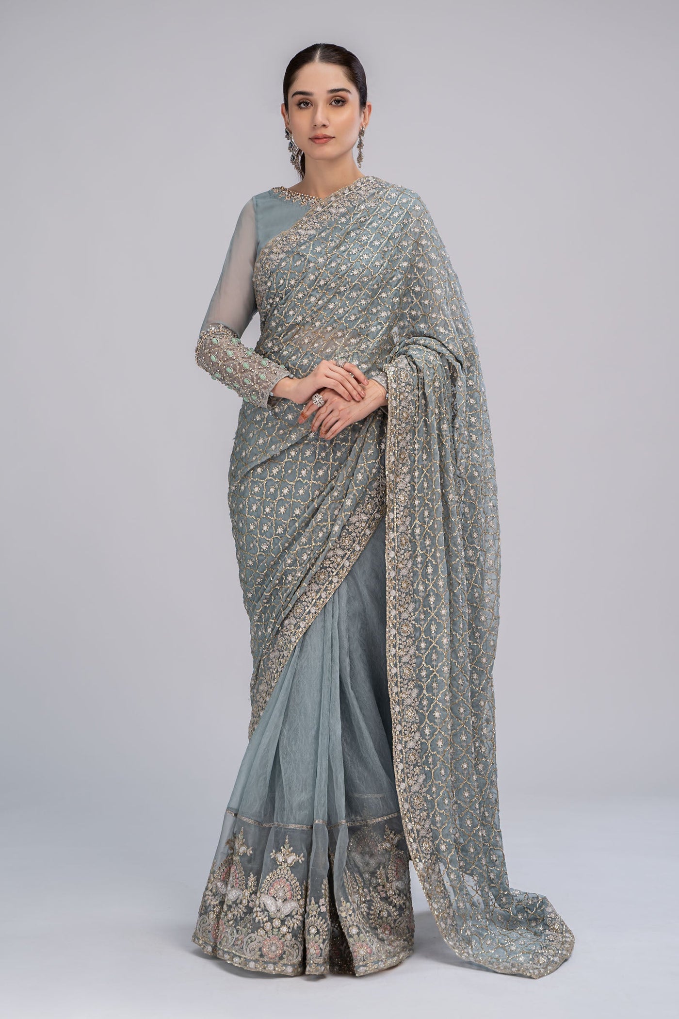 Saree Grey Blue BDS-2602