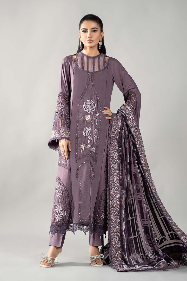 3 Piece Embroidered Linen Suit | DLS-1202 Stitched Linen DLS1202-SML-DLL