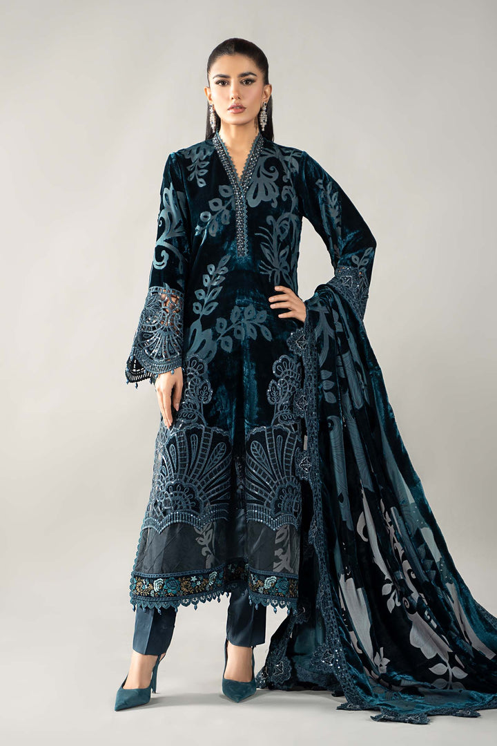3 Piece Embroidered Palachi Suit | DLS-1203 Stitched Linen DLS1203-SML-TEL