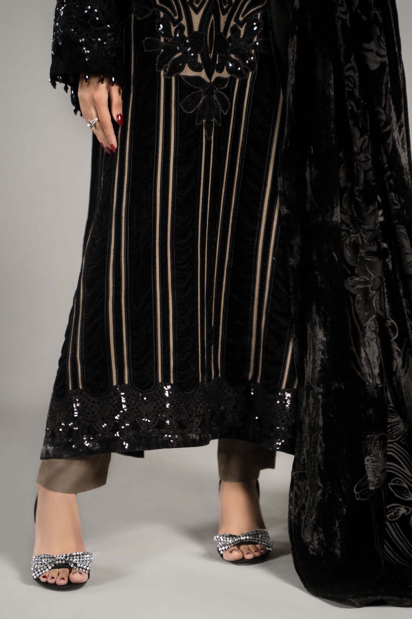 3 Piece Embroidered Velvet Suit | DLS-1205