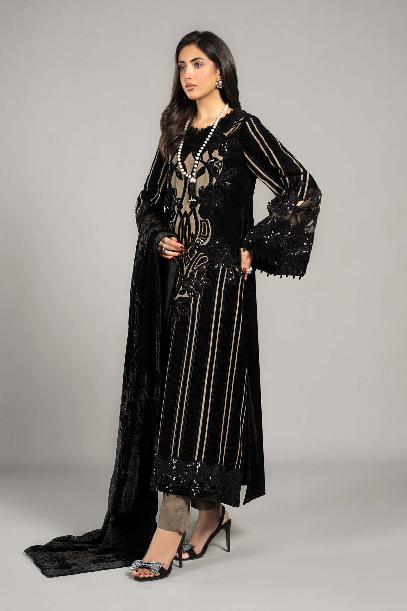 3 Piece Embroidered Velvet Suit | DLS-1205