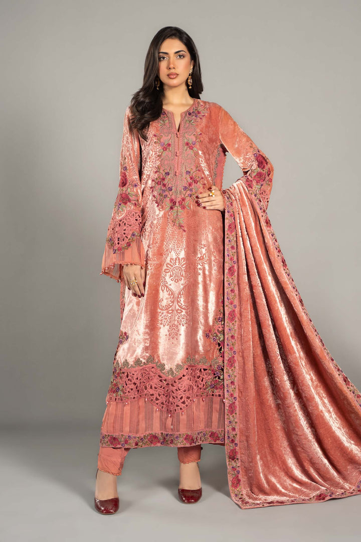 3 Piece Embroidered Palachi Suit | DLS-1206 Stitched Linen DLS1206-SML-SPN