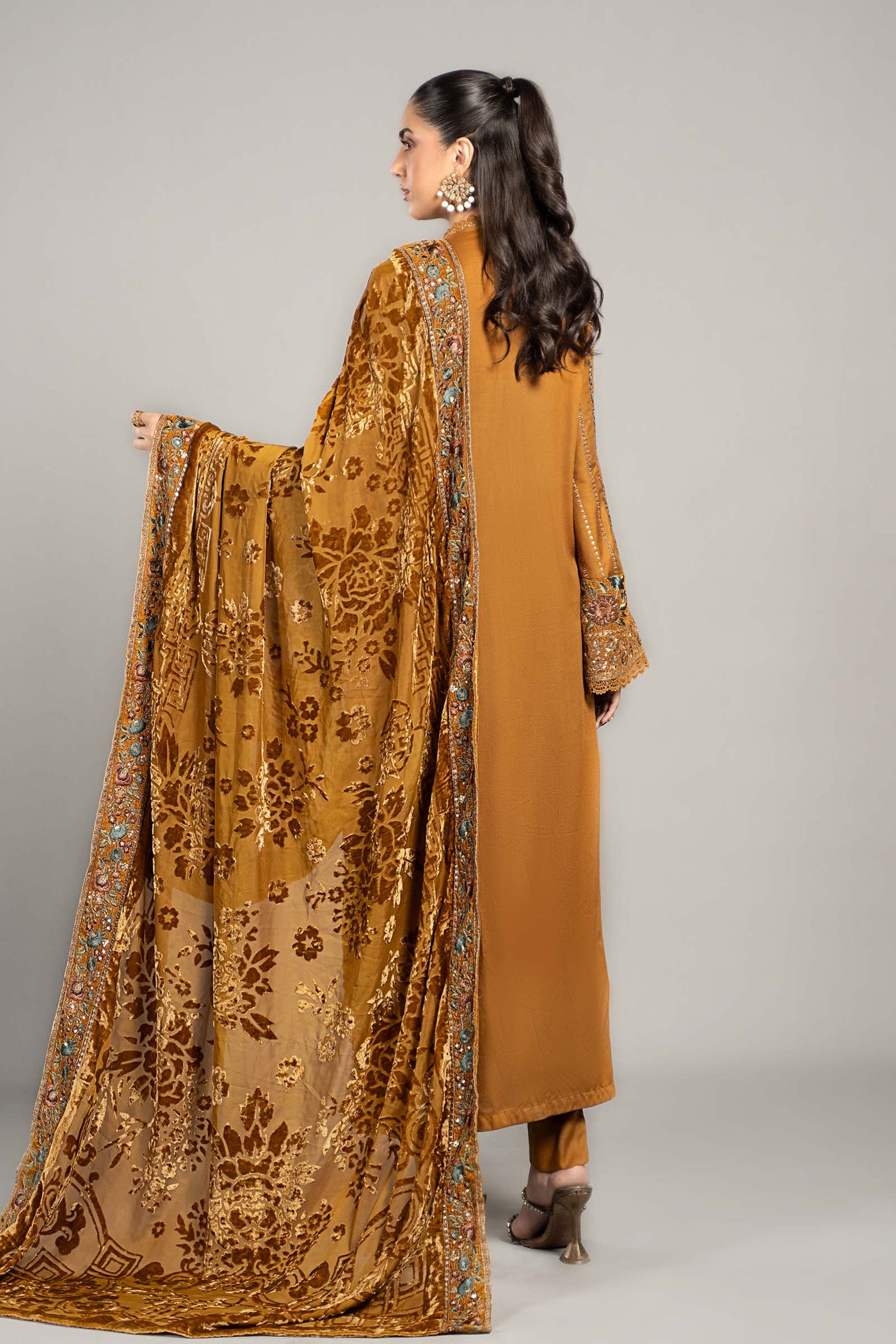 3 Piece Embroidered Twill Linen Suit | DLS-1207