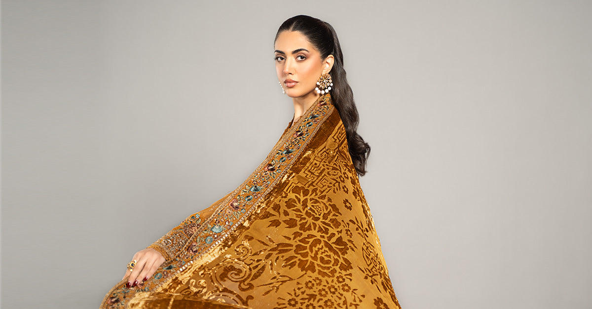 3 Piece Embroidered Twill Linen Suit | DLS-1207