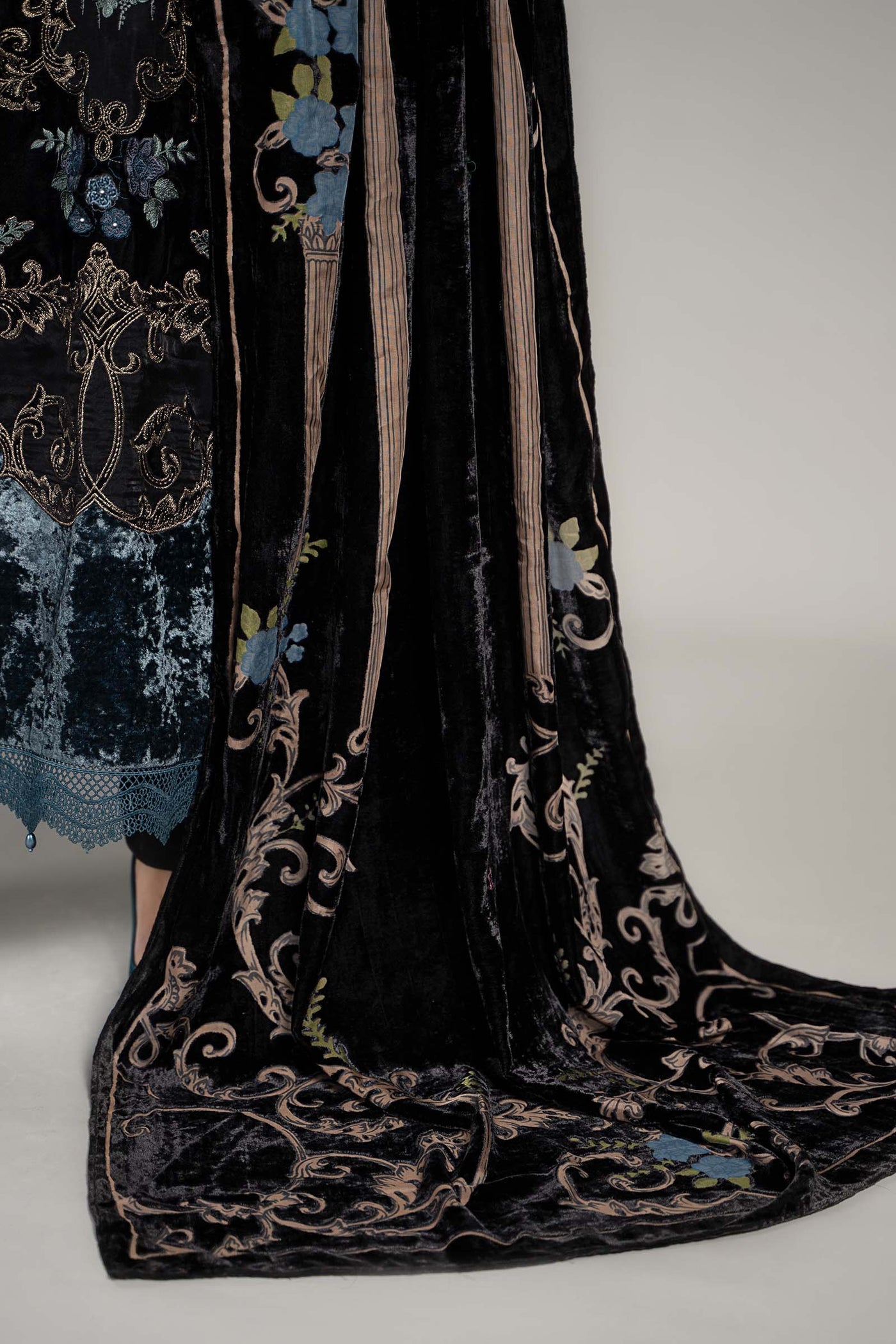 3 Piece Embroidered Velvet Suit | DLS-1208