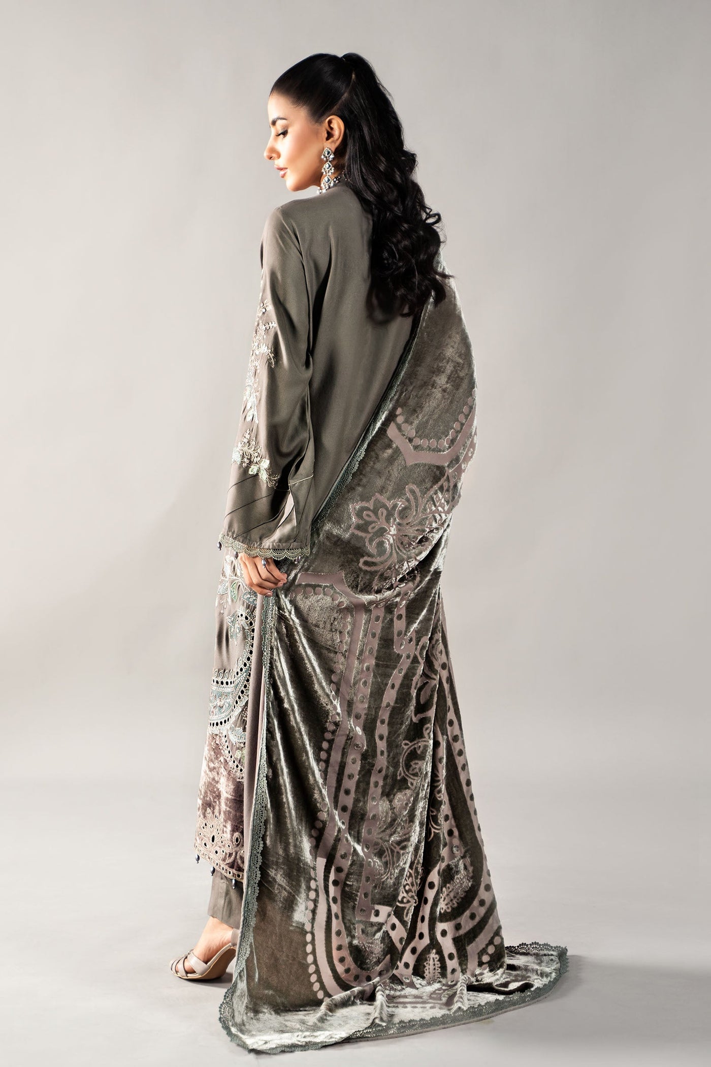 3 Piece Embroidered Linen Suit | DLS-1209
