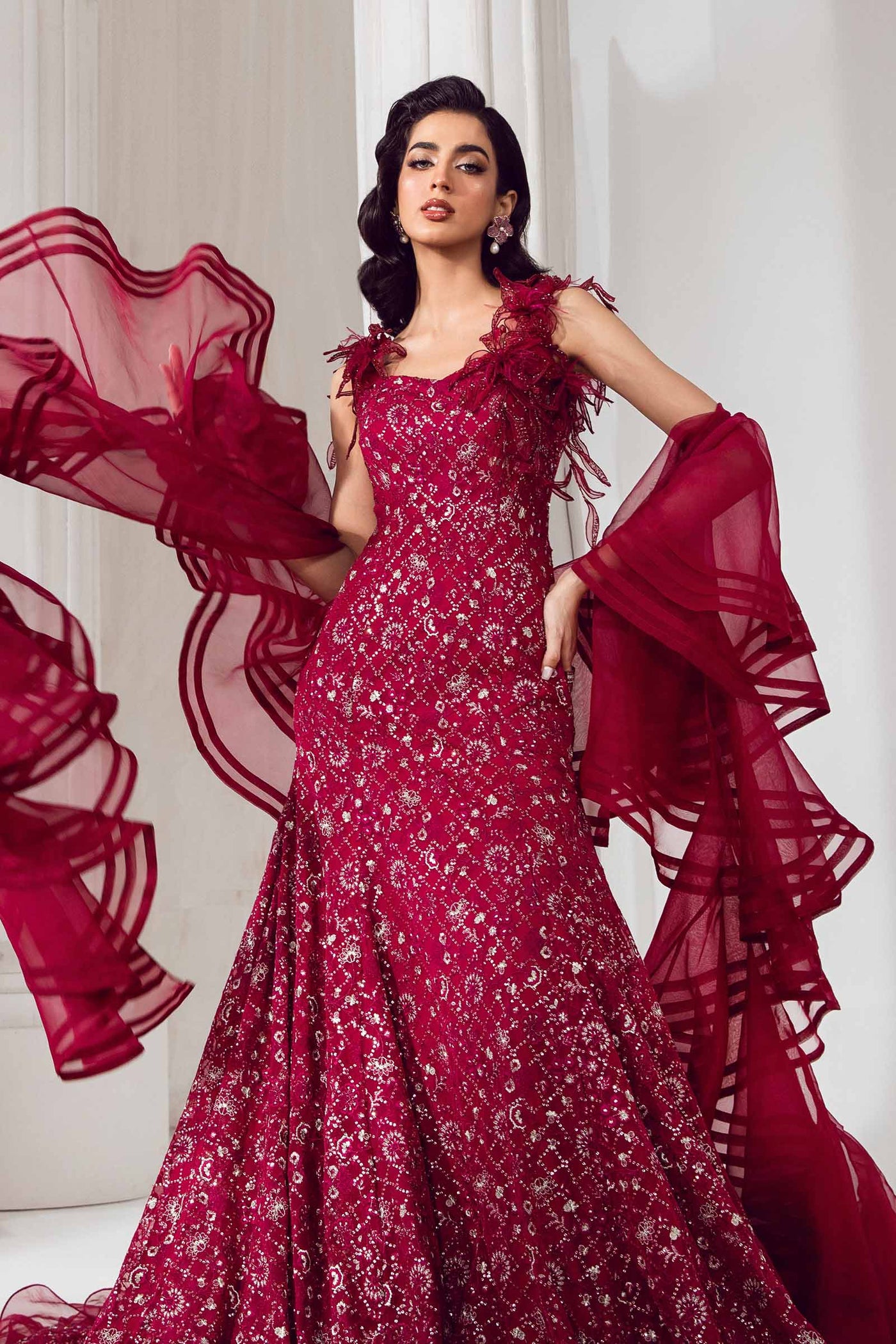 Embroidered Poly Net Dupatta | LF-705-D
