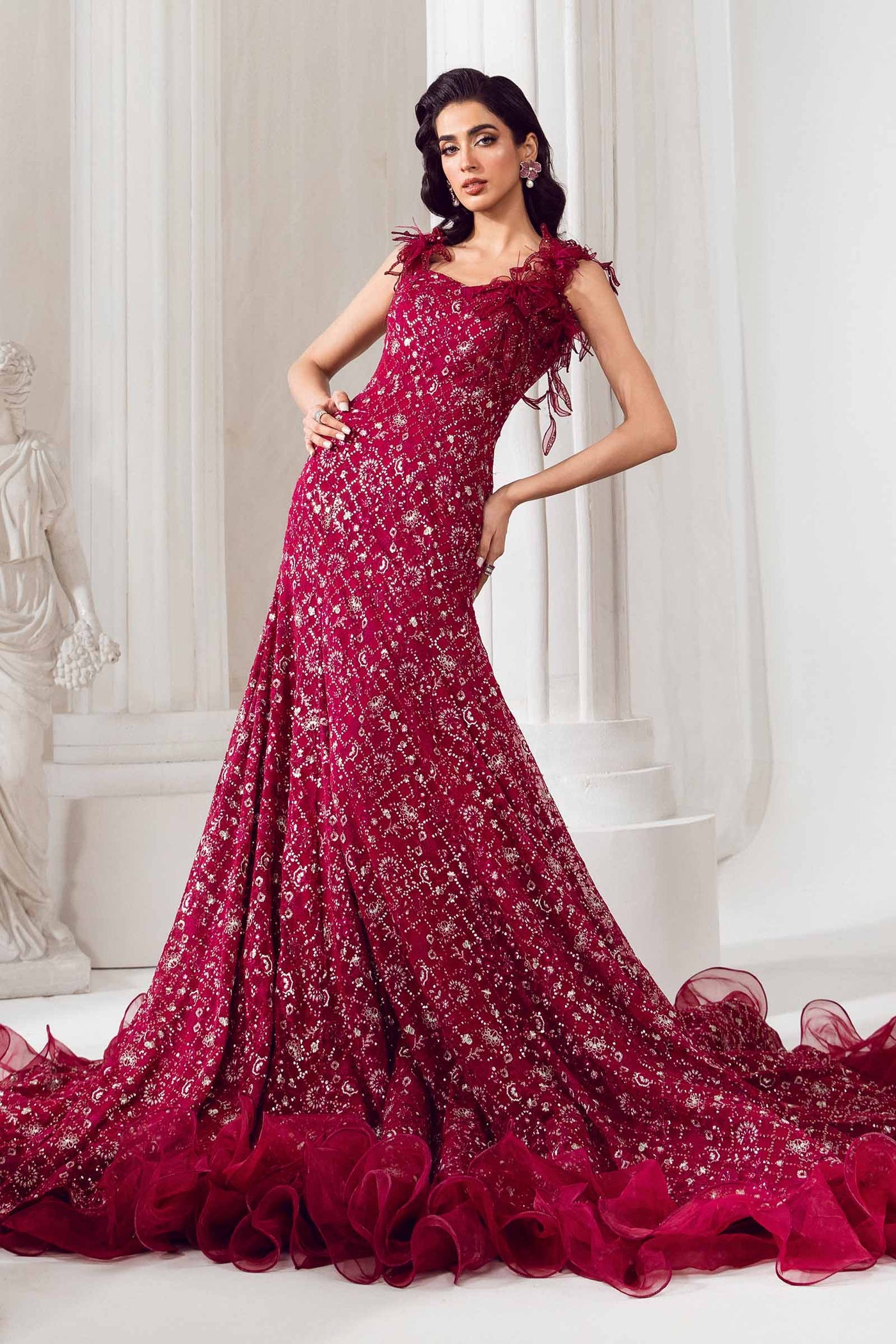 Embroidered Poly Net Dupatta | LF-705-D