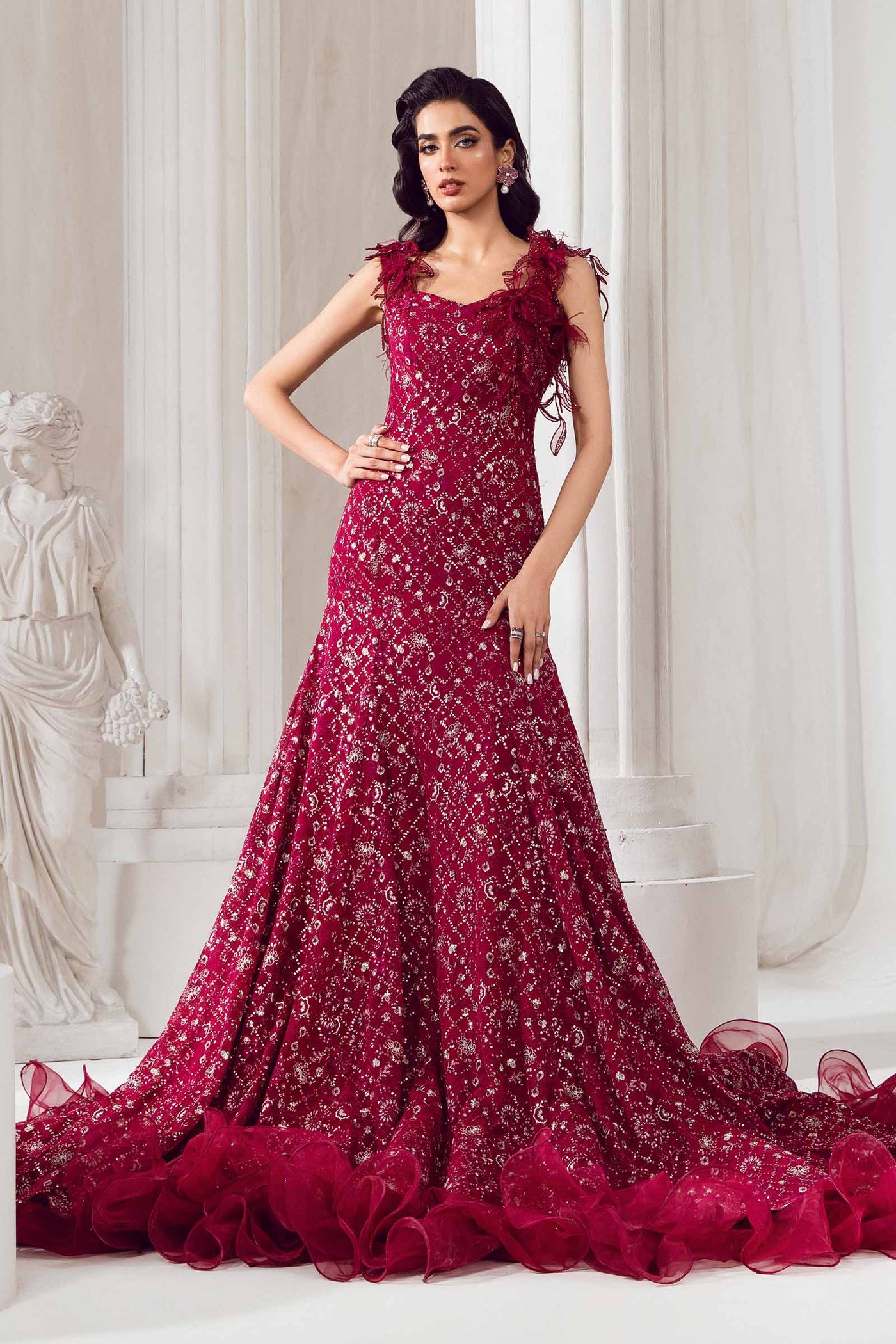 Embroidered Poly Net Dupatta | LF-705-D