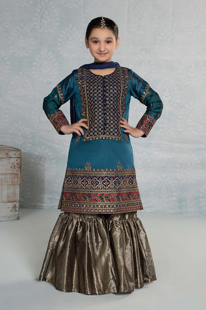 3 Piece Embroidered Raw Silk Suit | MKS-EF24-44 Mommy & Me MKS2444-023-BLU
