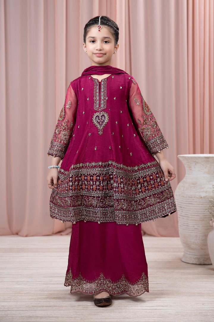 3 Piece Embroidered Raw Silk Suit | MKS-EF24-46 Mommy & Me MKS2446-023-PRP