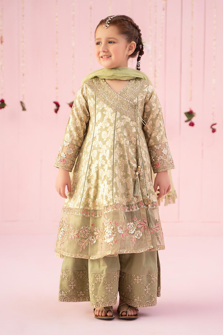 3 Piece Embroidered Cotton Lurex Jacquard Suit | MKS-EF24-10 Mommy & Me MKS2410-023-GRN