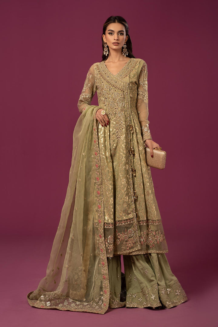 3 Piece Embroidered Cotton Lurex Jacquard Suit | SF-EF24-70 Mommy & Me SFE2470-ESM-GRN